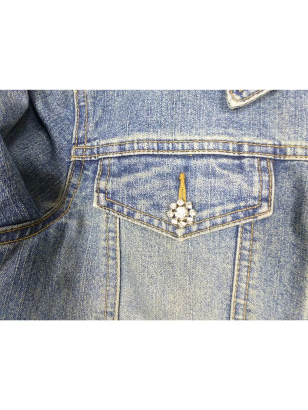 INC Womens Blue Denim Jacket With Rhinestone Buttons Double Pockets - Picture 8 of 13